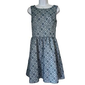 Halogen Teal Blue Diamond Jacquard Fit Flare Sleeveless Timeless Classic Dress 4